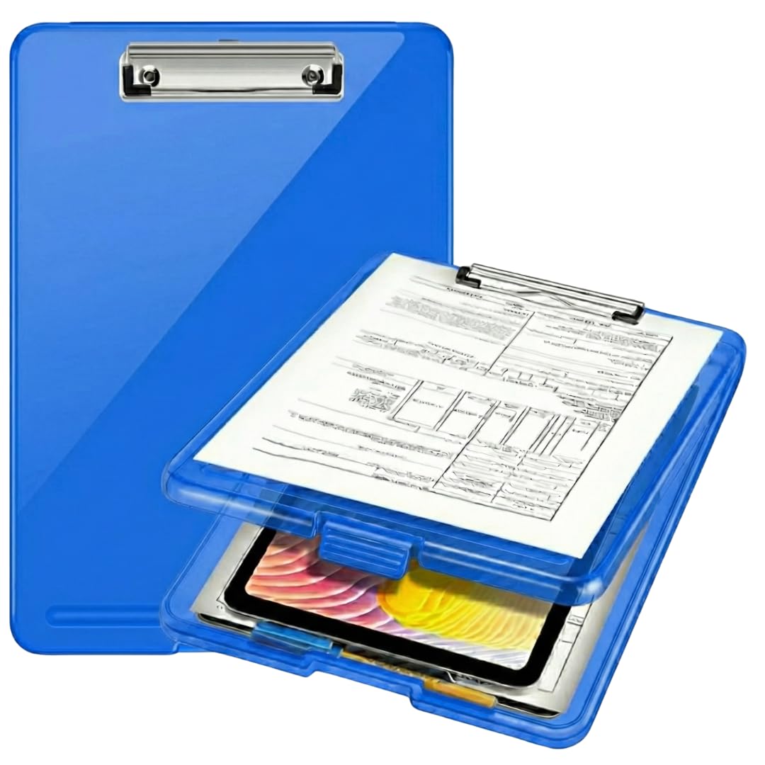 Yajnas Clipblock/Klemmbrett mit integriertem Ablagefach und Stifthalter - strapazierfähiger, leichter Schreibblock mit Schnappverschluss - ideal für Büro, Schule, Feldarbeit (Dunkelblau)