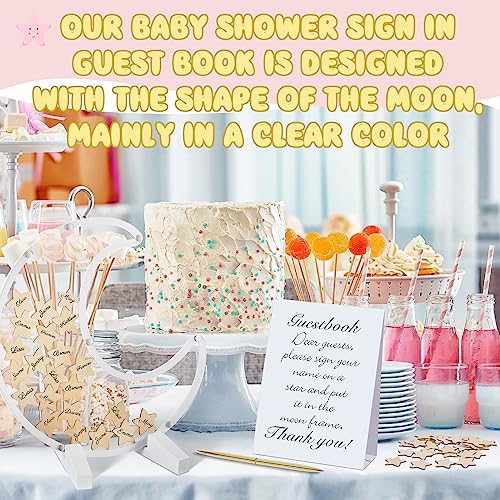 Image of Kosiz Baby Shower Guest Book Alternatives Baby Shower Decorations with Wooden Chips for 60 Guests Sign Picture Frame Pregnancy Keepsake for Soon to Be Moms(White Moon)