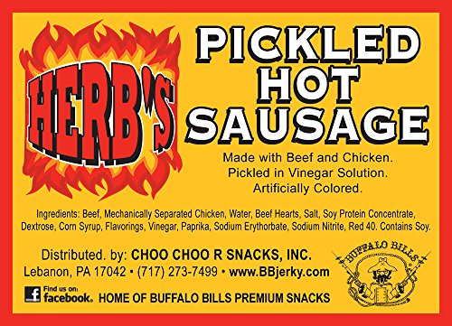 Herb’s Pickled Hot Sausages 0.7Oz Individually Wrapped - 24-Ct Pickled Hot Sausages Per Cup #TOP2
