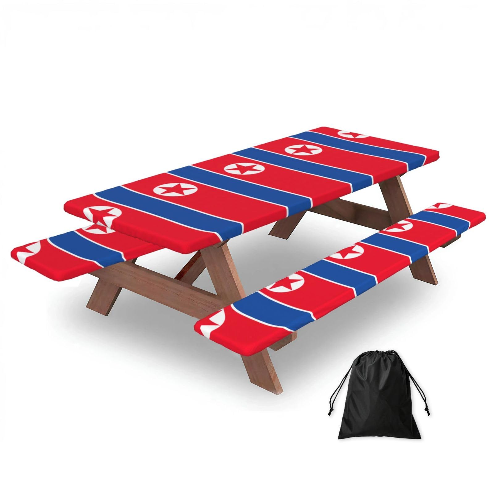 Zyjhyy Black Korean Flag Print Party Table Covers With Bench Covers Set Of 3 Picnic Table Cloth Wipe Clean For Garden Camping