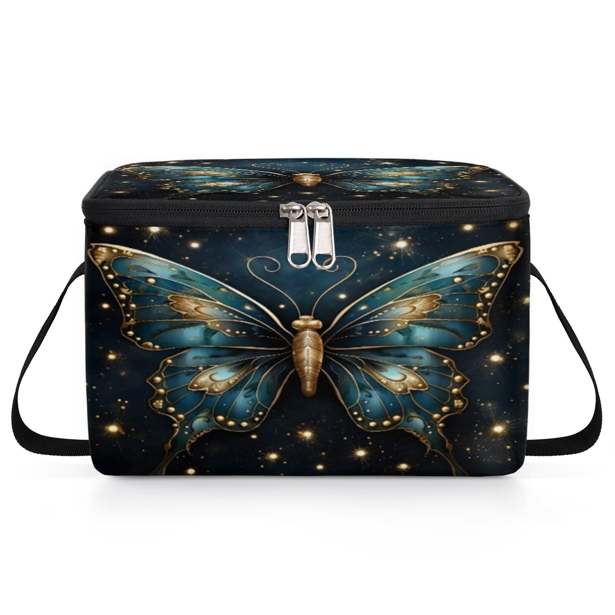 GzLeyigou Glitter Butterfly Lunch Bags for Women Men 9 Cans, Hot & Cold Food Delivery Bag Insulated Grocery Bag Insulated Lunch Box Butterfly Cooler Bag for Office Work Picnic Beach