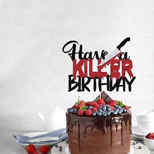 Miniatura 3 de PALASASA Have a Killer - Decoración para tartas de cumpleaños, para decoración clásica de Halloween, temática sangrienta, fiesta de cumpleaños (daga)