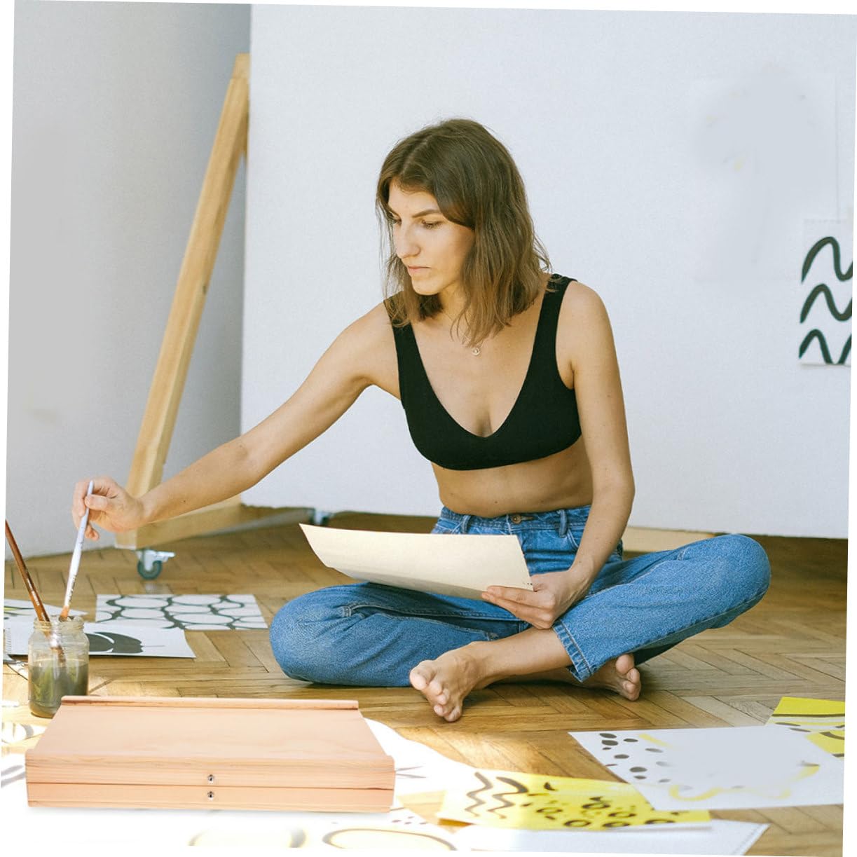 Tofficu Boîte de Rangement pour Matériel Art Pratiques Bois Organisateur pour Artistes et Étudiants