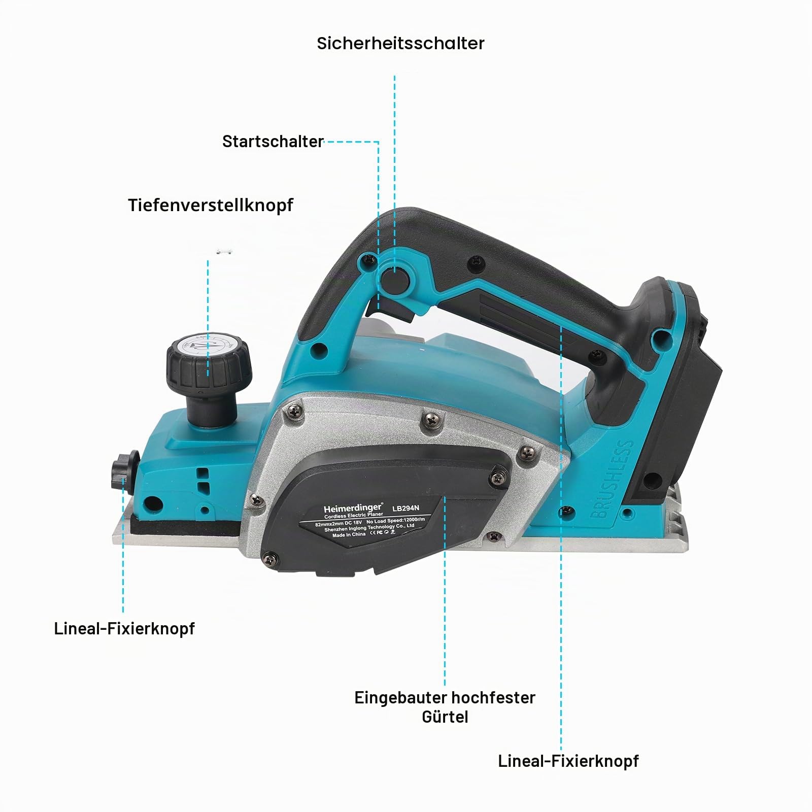 Akku-Hobel Kompatibel mit Makita 18V Akku, Handhobel Elektrisch 15000 U/min, Hobelbreite 82 mm, Spantiefe 2 mm, Elektrischer Hobel für Holzbearbeitung (Ohne Akku)