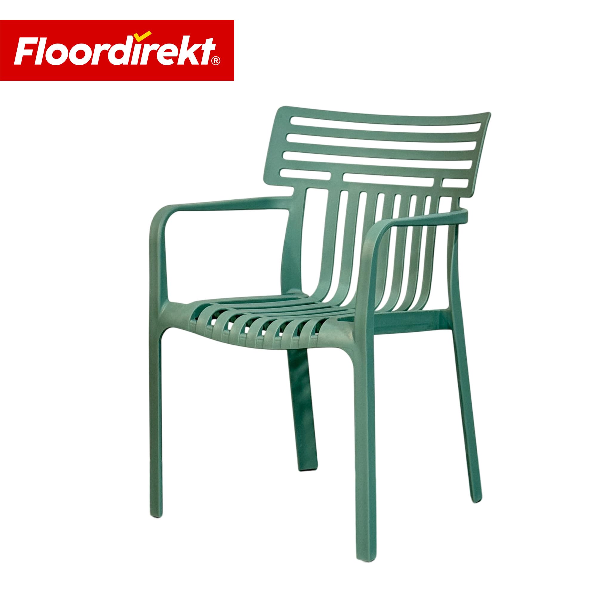 Floordirekt Chaise de Jardin avec accoudoirs – Chaise de Design empilable, Verte, résistante aux intempéries et aux UV, supporte jusqu'à 200 kg, pour Balcon, terrasse et Jardin