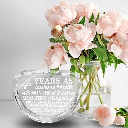 Miniatura 3 de -4 años como marido y mujer-Tema tradicional de frutas para 4 aniversario-Manzana de cristal grabada (manzana de cristal)