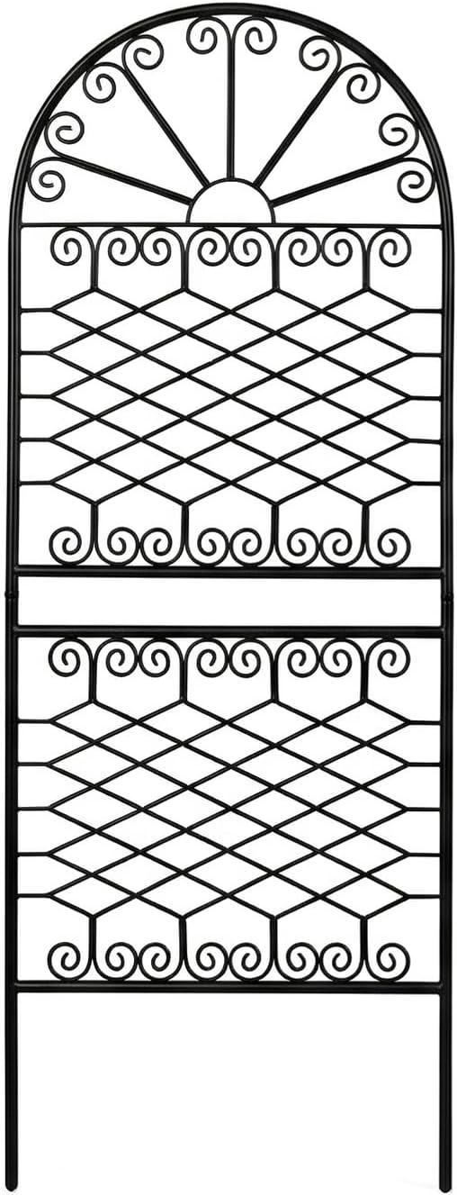 SCENDOR 59" H x 22" W Decorative Metal Garden Trellis for Climbing Plants, Rustproof Iron Arched Trellis with Scrollwork for Roses, Clematis, Ivy, Ideal for Patio, Lawn, and Backyard 1 Pack