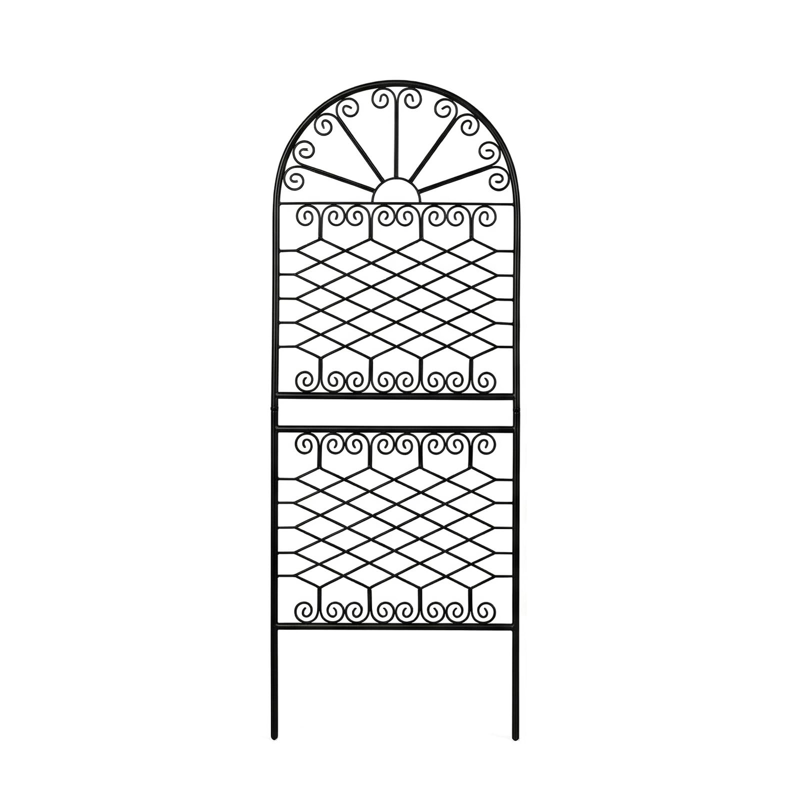 Metall Rankhilfe 150x56 cm, dekoratives Eisen Rankgitter mit Sonnendesign & Rautenmuster, wetterfestes Rankgerüst für Kletterpflanzen, Rosen, Clematis, geeignet für Garten, Balkon