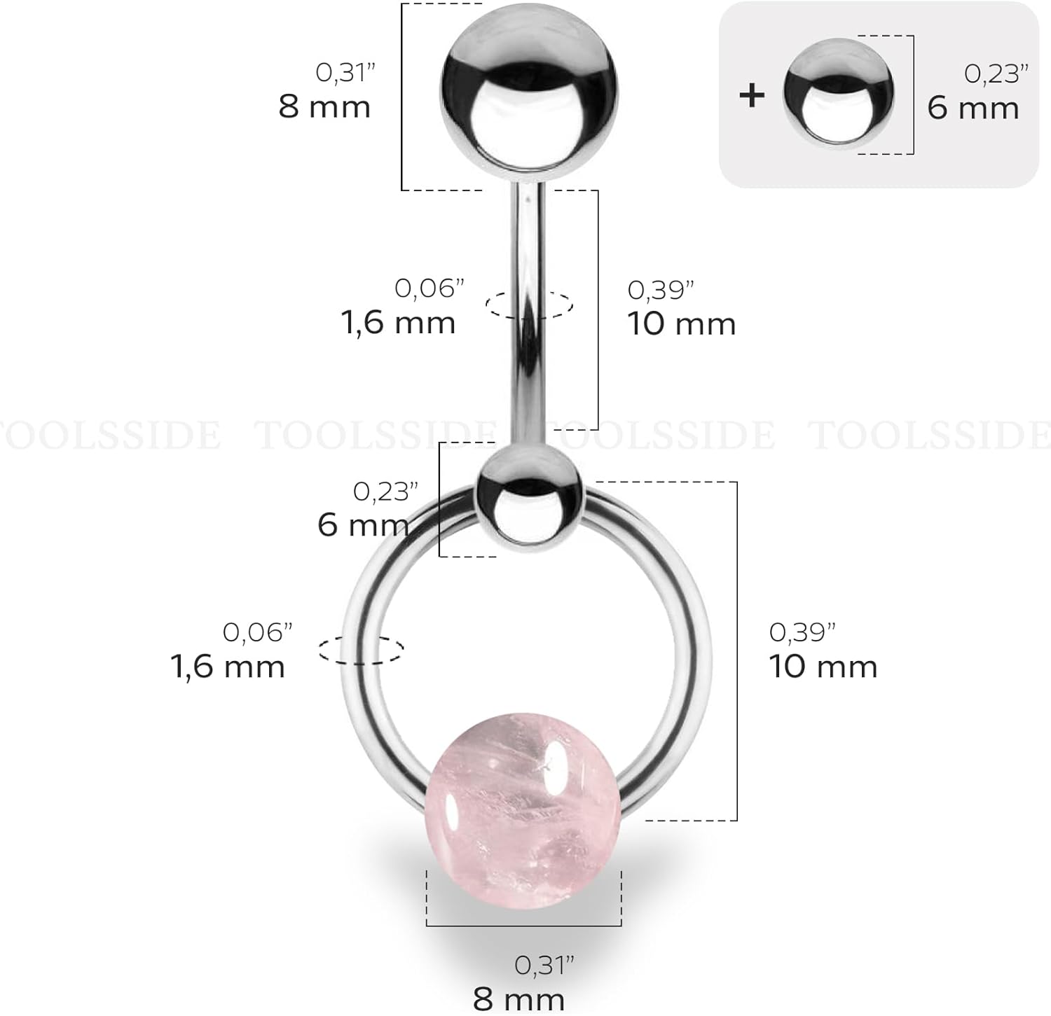 TOOLSSIDE VCH Piercing Jewelry with Rose Quartz Stone Stainless Steel Belly Button Ring Navel Piercing Jewelry Belly Rings for Women 14G Belly Button Piercing - Image 6