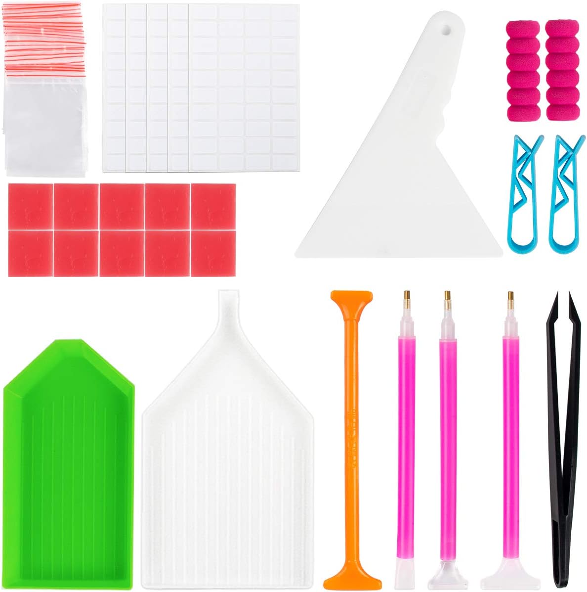 SGHUO 140 Slots 5 Pack 28 Grids Diamond Painting Boxes Kits Plastic Storage Cases with 58pcs 5D Diamond Painting Tools Diamond Embroidery Accessories Organizer Kits