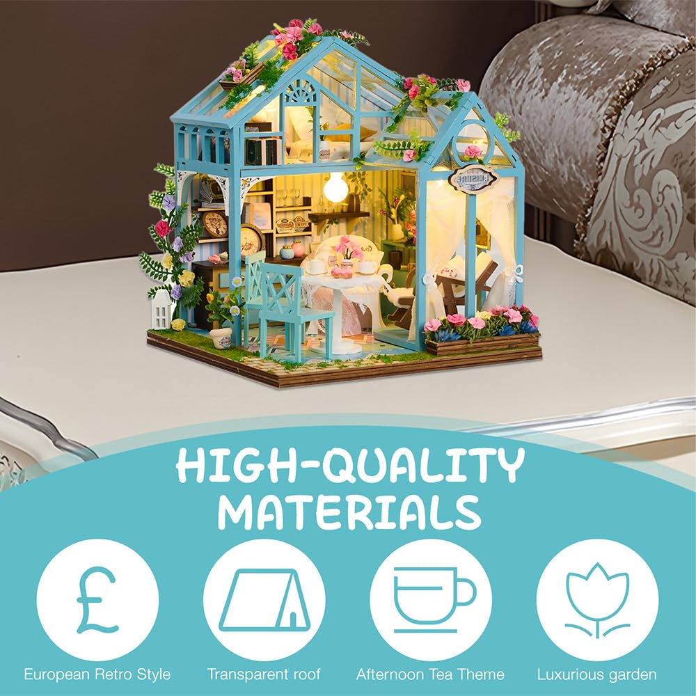 Casa de Muñecas en Miniatura Maquetas, DIY Miniature House Maquetas, Miniatura Invernadero con Luz, DIY Casa en Miniatura para Adultos, Regalo para Niño Adultos Cumpleaños Navidad