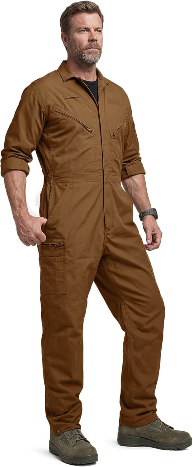 CQR Men's Tactical Ripstop Zip-Front Coverall, Lightweight Durable Utility Work Jumpsuit for Mechanics and Technicians