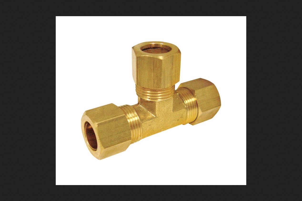 JMF 3/8 in. Dia. x 3/8 in. Dia. x 1/4 in. Dia. Flare To Flare To MPT Yellow Brass Reducing Tee