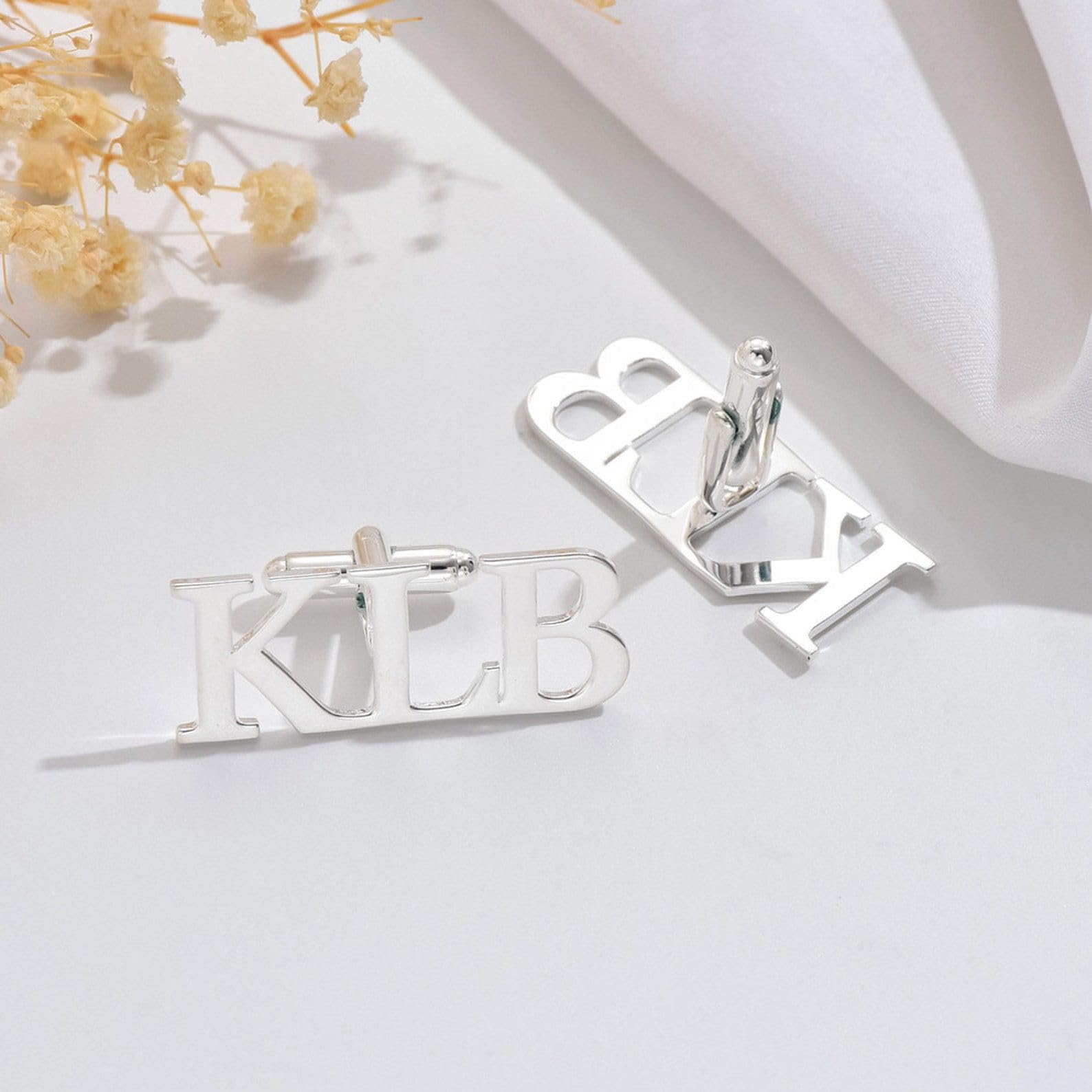 Gemelos iniciales personalizados para novios plata de ley 925 gemelos iniciales para bodas Boda para hombre para papá hecho a mano