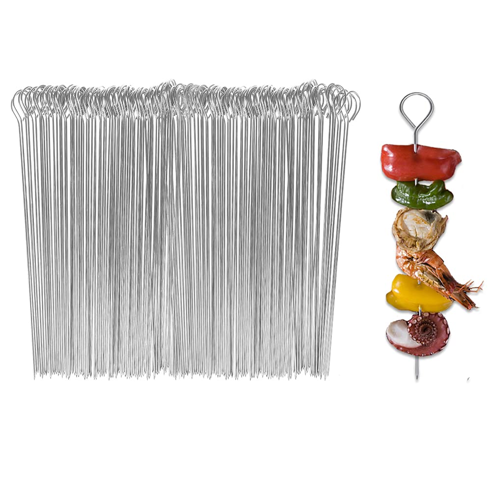 BBQ Metal Skewers Stainless Steel 100 PCS 7.87"/20cm Food-Grade Kebab Skewers Turkey Lacers QQ CAT Reusable Skewers for Air Fryer, Metal Skewer for Oven Camping Campfire Trussing Turkey