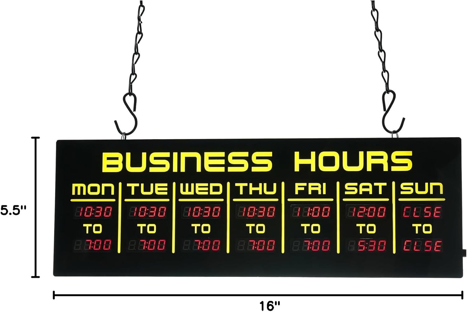 Digital Business Hours Sign by ELEMENT LUX - Electronic Programmable Hours of Operation Signs for Business with Ultra Bright LEDs for Glass Door - Remote and Hanging Kit - 16in x 5.5in, Yellow