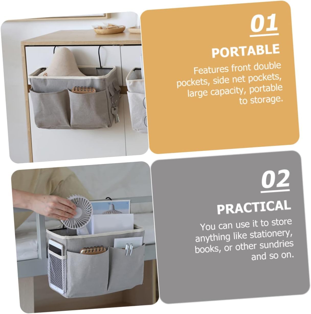 Fancy Product Bedside Caddy Hanging Storage Basket Multi-Function Organizer For Bunk And Hospital Beds Dorm Rooms Bed Rails, Can Be Placed Glasses, Books, Mobile Phones, Keys., Stationary, Grey 3