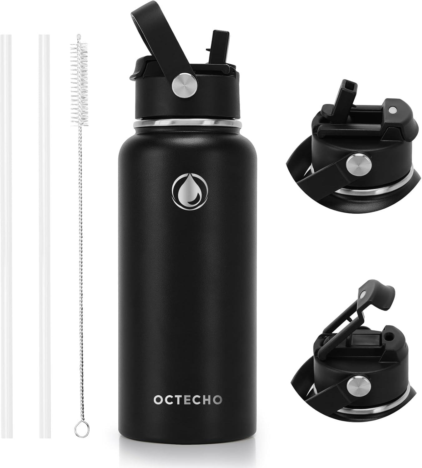 OcTecho Vacuum Insulated Stainless Steel Water Bottle 950ml,Metal Water Bottle with Straw, 2-in-1 Leakproof Lid