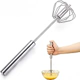 SSKHE Egg Whisk Stainless Steel Hand Push Blender Egg Beater Milk Frother, Rotating Push Mixer for Whisking Beating Stirring Baking Heat Resistant - 1