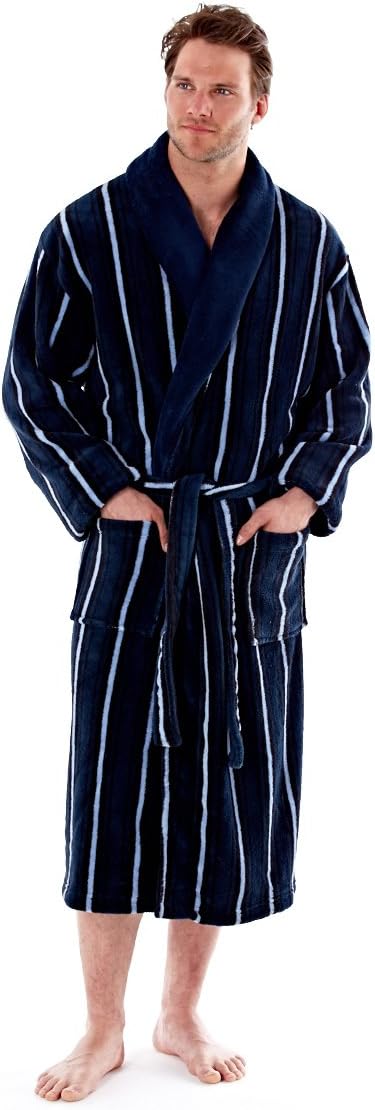 SST UK Mens Harvest James Coral Fleece 100% Polyester Lounge Wear Kimono Wrap Dressing Gown Robe (Navy)