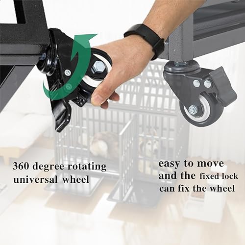 Miniatura 3 de Jaula de perro resistente de 52 pulgadas, jaula grande para perros, perreras y jaulas de metal fuerte para perros grandes con 4 ruedas con cerradura