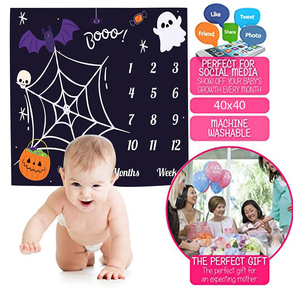 Bats Baby Monthly Milestone Blanket, 48x40in, Soft Flannel