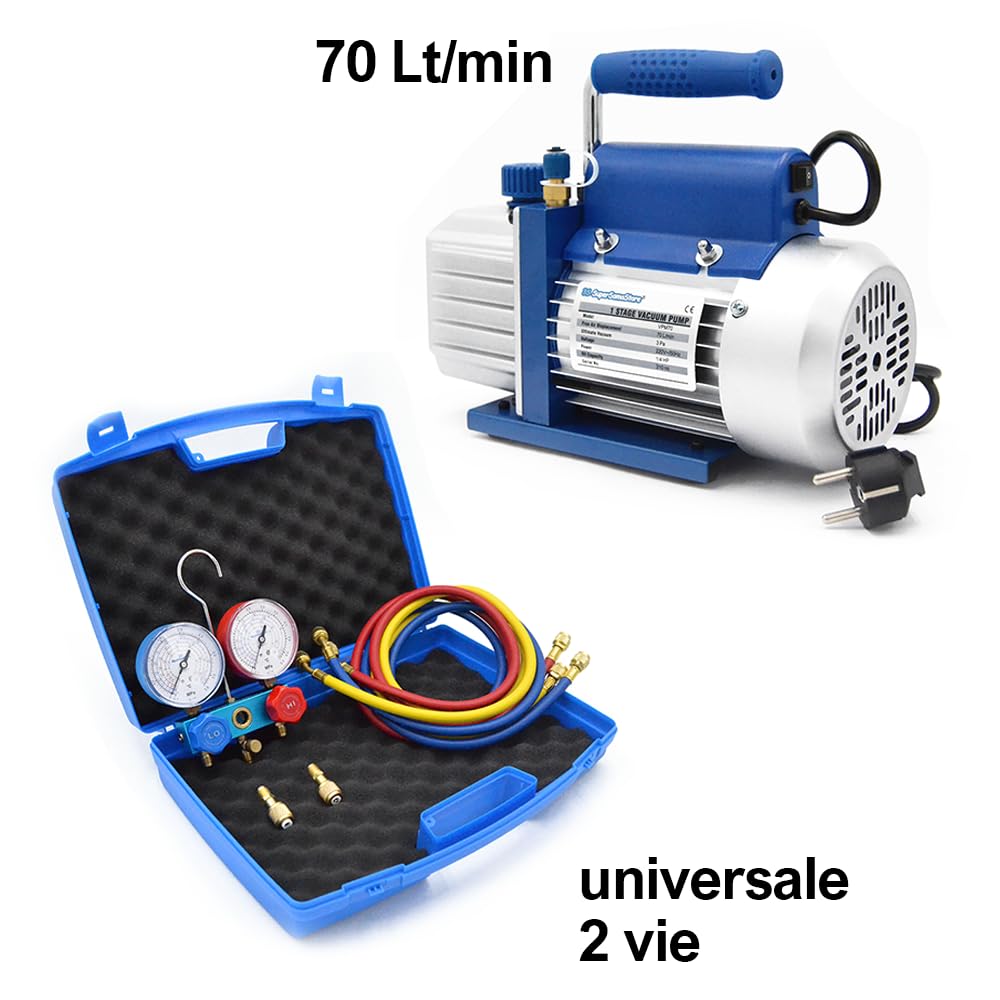 Prodotti kit - 3s klimaanlagen vakuumpumpe unterdruckpumpe 70 lt + monteurhilfe 2 wege r410a