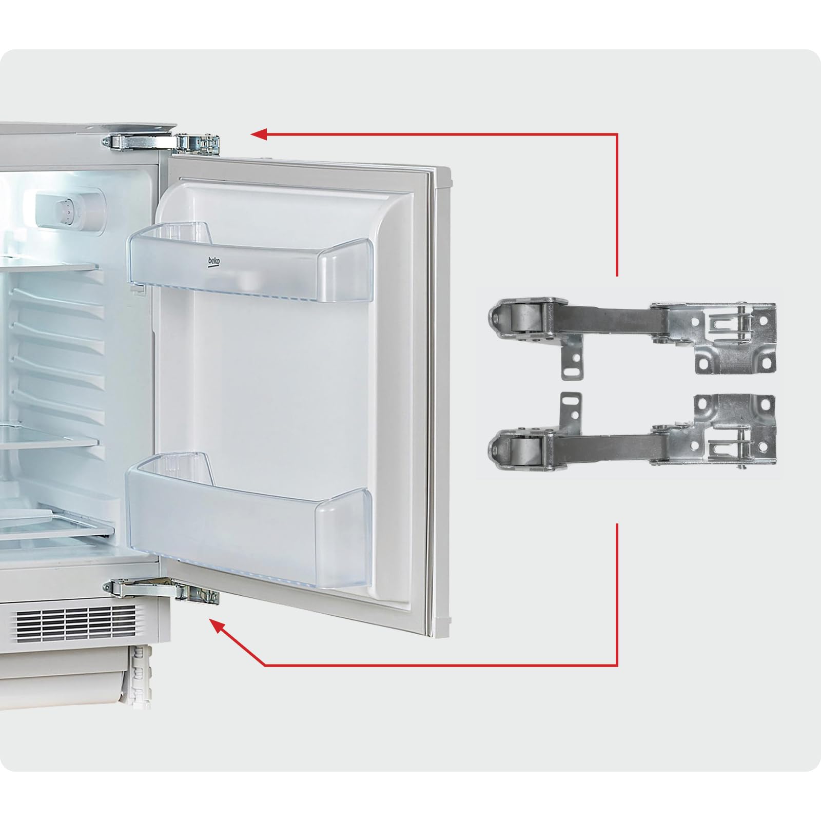 Integriertes Türscharnier-Set für Kühlschrank und Gefrierschrank, kompatibel mit Beko BL20 BL21 BLSF3682 BRS3682 BR11 BSFF3682 BZ30 BZ31 QFS3682 QL22 QLS3682 QZ32 x 2