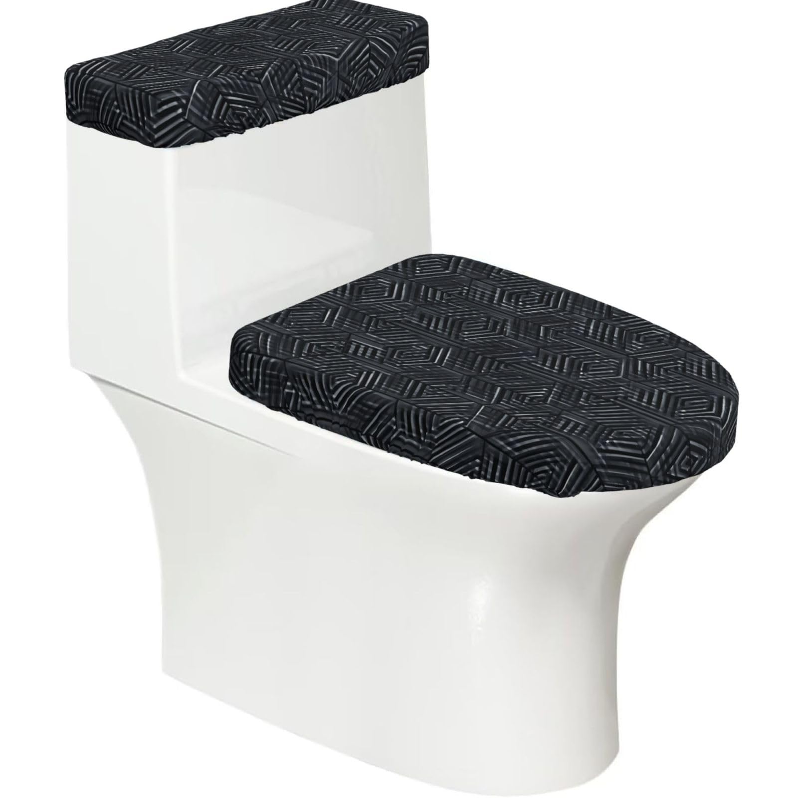 Abyss Labyrinth 2-Piece Toilet Seat Cover Set with Tank Lid, Elastic Fit for U-Shape & Elongated Toilets, Bathroom Decor, Housewarming Gift
