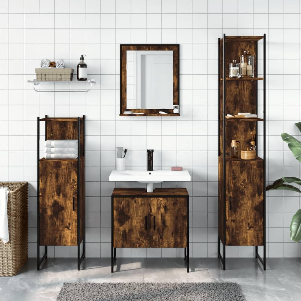Juego de armarios de baño 4 piezas roble ahumado L3214356