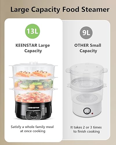 Miniatura 2 de Vaporizador eléctrico de alimentos para cocinar, vaporizador de verduras de 13.7 cuartos de galón con cestas de 3 niveles sin BPA, cocción