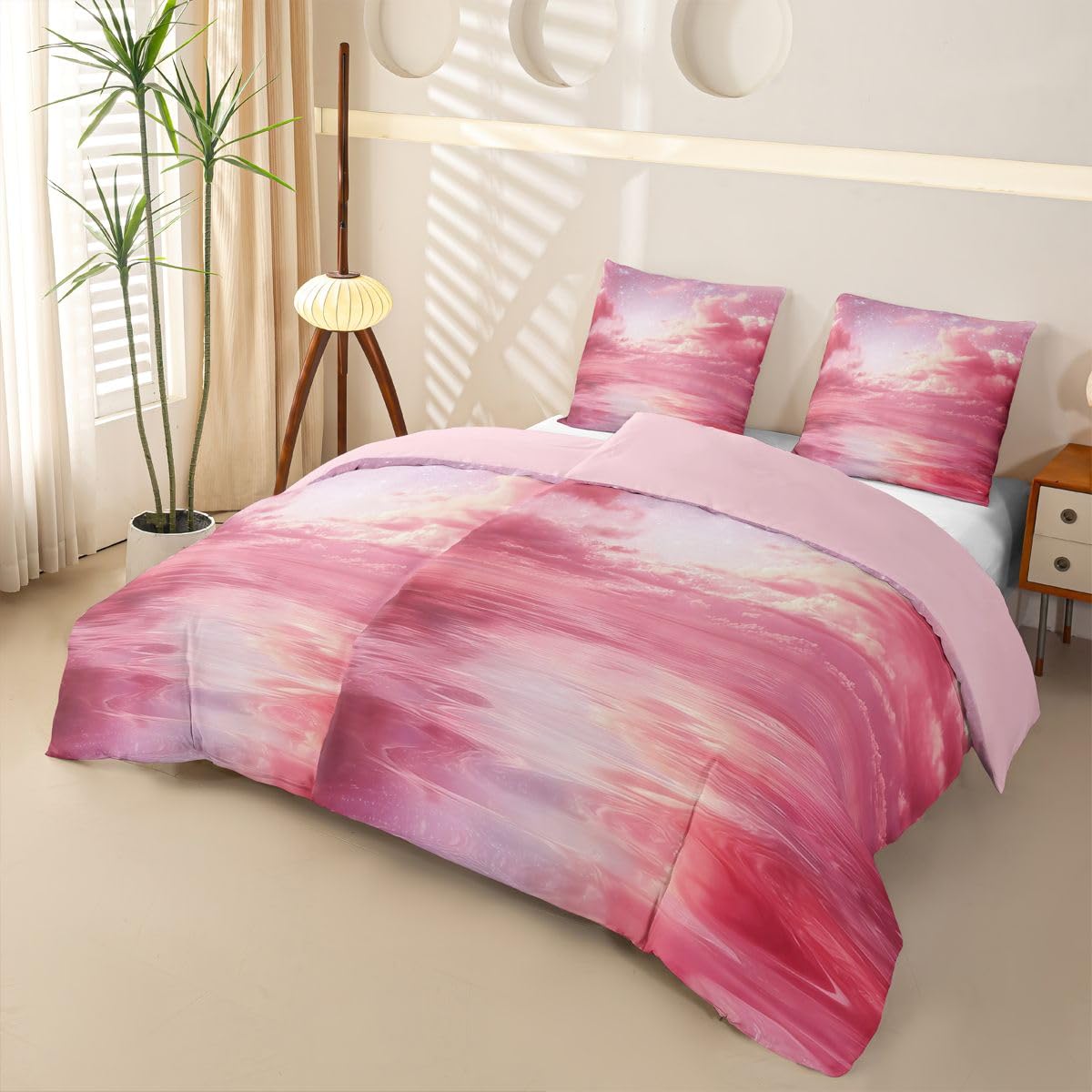 Homewish Rosa Himmel Bettwäsche Set 135x200 4teilig