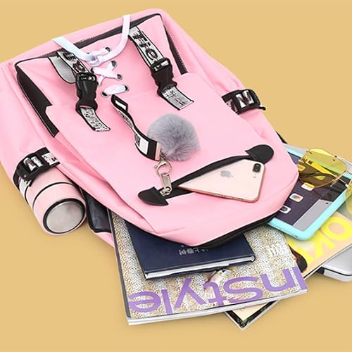 Miniatura 7 de Tiedan Mochilas para niñas, adolescentes, mochila para laptop con puerto de carga USB, bolsas de viaje con bloqueo de seguridad, Rosado, XL, Mochila