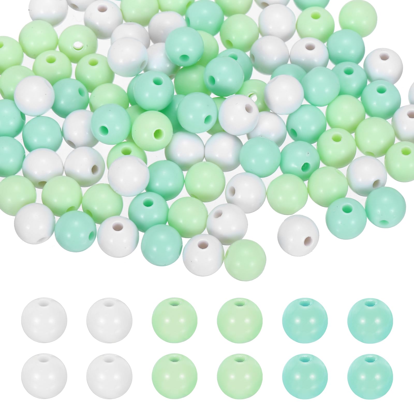 PATIKIL 10mm Acrylic Round Beads, 500Pcs Bubble Loose Smooth Spacer Beads Colorful with Hole Bulk for DIY Craft Jewelry Making Necklace Bracelet Earring, Green