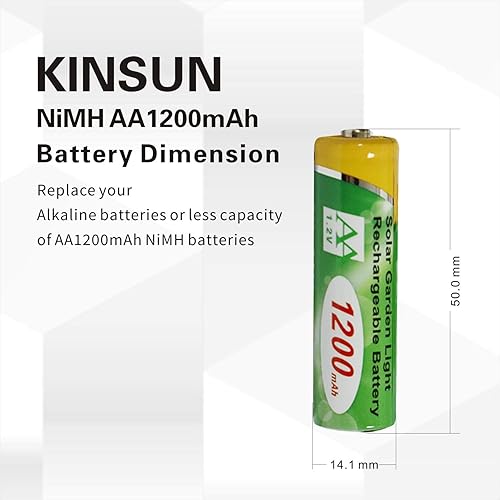 Miniatura 4 de KINSUN Paquete de 8 baterías recargables de 1.2 V NiMH AA 1200 mAh para luces solares de jardín al aire libre, luces de paisaje, luces de camino