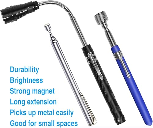 Miniatura 10 de Herramienta de recogida magnética telescópica, palo magnético de 5 libras, imán extensible de 24 pulgadas con clip de bolsillo