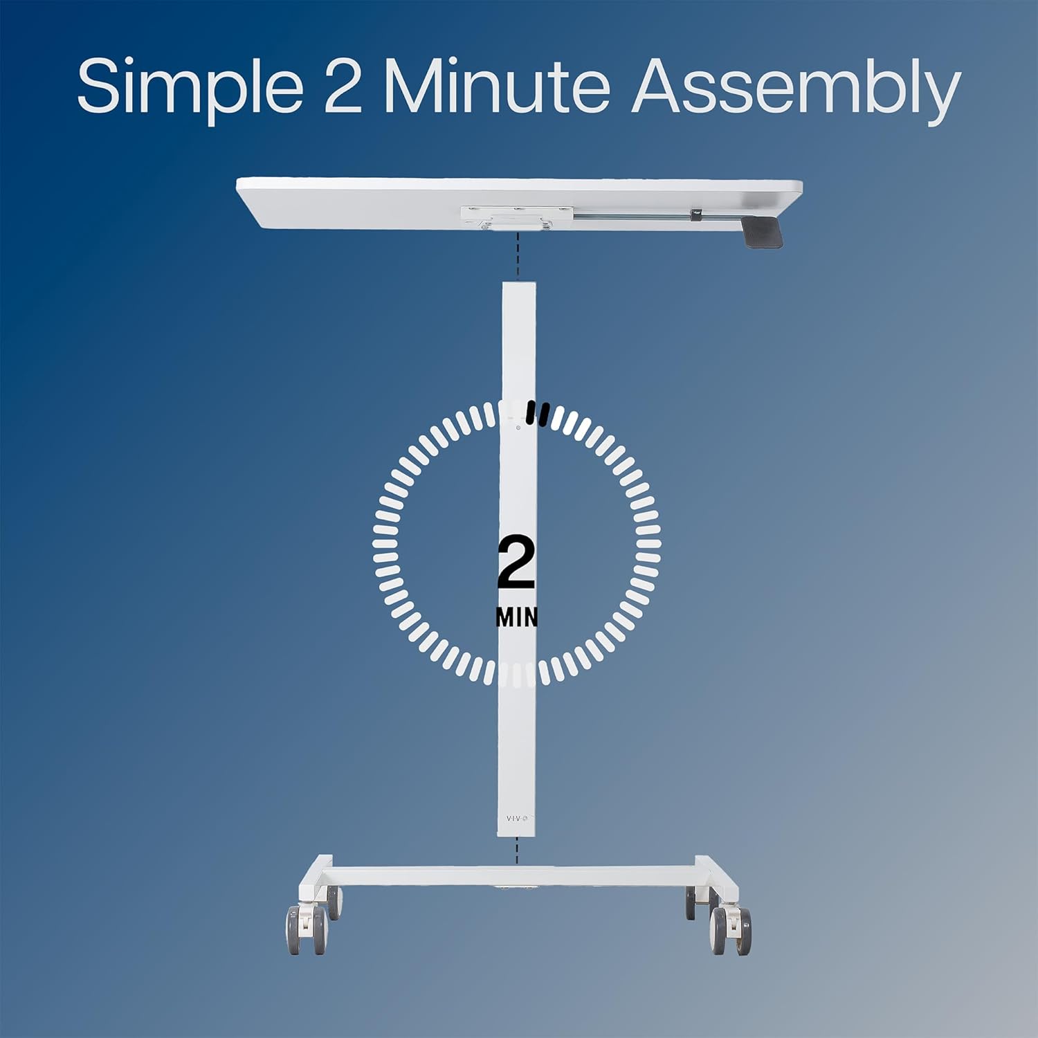VIVO Mobile 28 inch Standing Laptop Cart, Height Adjustable Small Rolling Desk Workstation, Locking Wheels, White, CART-V00LW