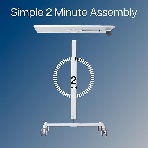 Miniatura 6 de VIVO Carro móvil para portátil de 28 pulgadas, estación de trabajo de escritorio rodante pequeña con altura ajustable, ruedas de bloqueo, blanco,