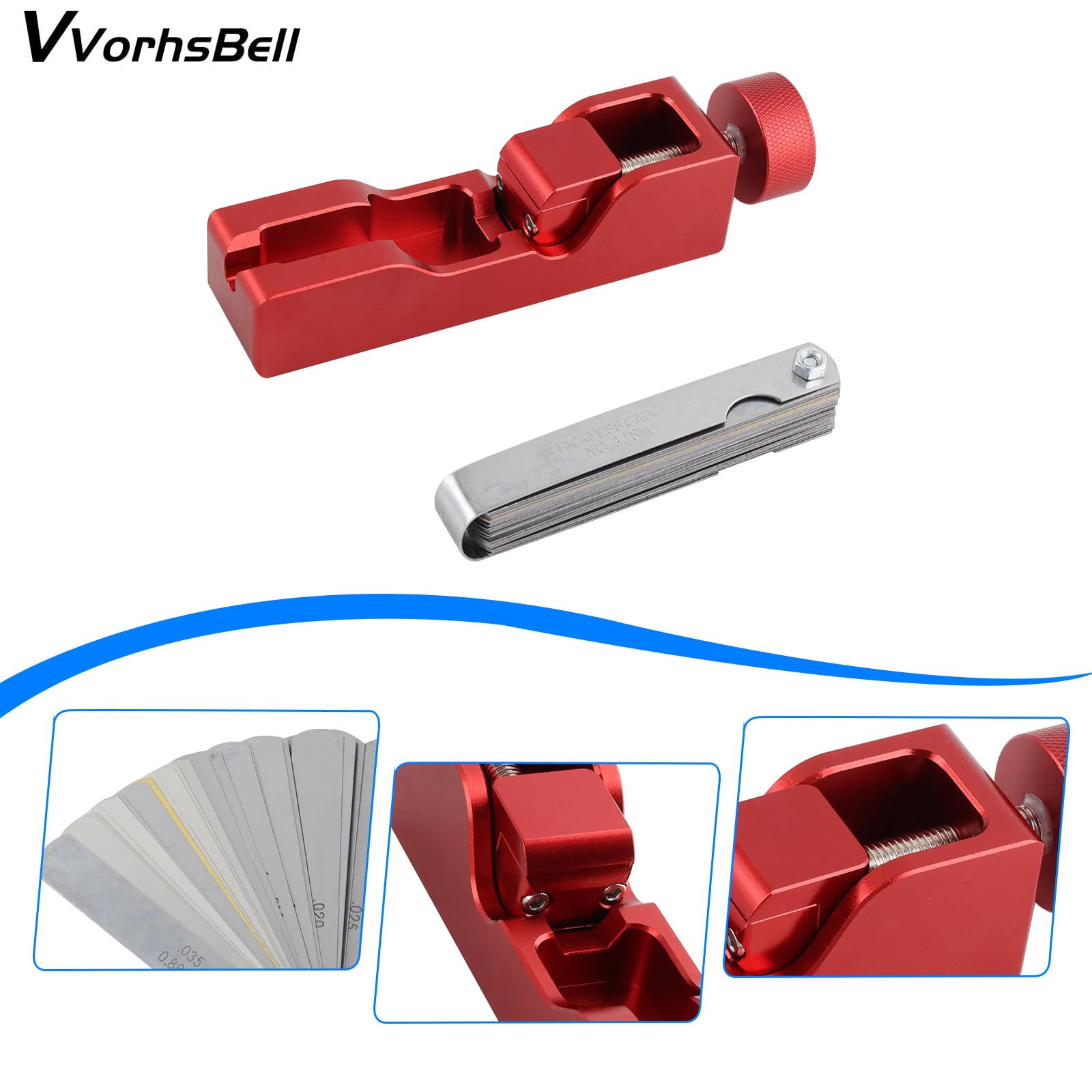 Outil universel pour bougie d'allumage compatible avec 10 mm, 12 mm, 14 mm, 16 mm, outil de réglage précis de 0,04 à 0,88 mm pour l'entretien de voiture et moto (rouge)