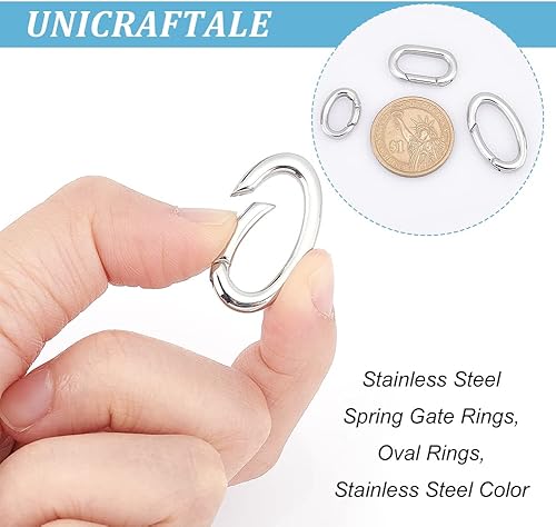 Vista 22 de UNICRAFTALE 4 unidades de 4 tamaños de anillos de puerta de resorte de acero inoxidable, mosquetón, cierres de cerradura, conector, llavero, cierre