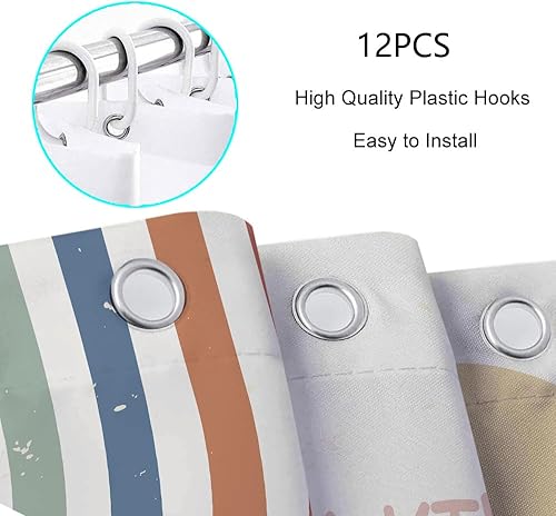 Miniatura 6 de Cortina de ducha de arcoíris para niños, juego de cortina de ducha con citas inspiradoras para baño, cortina de ducha abstracta bohemia positiva