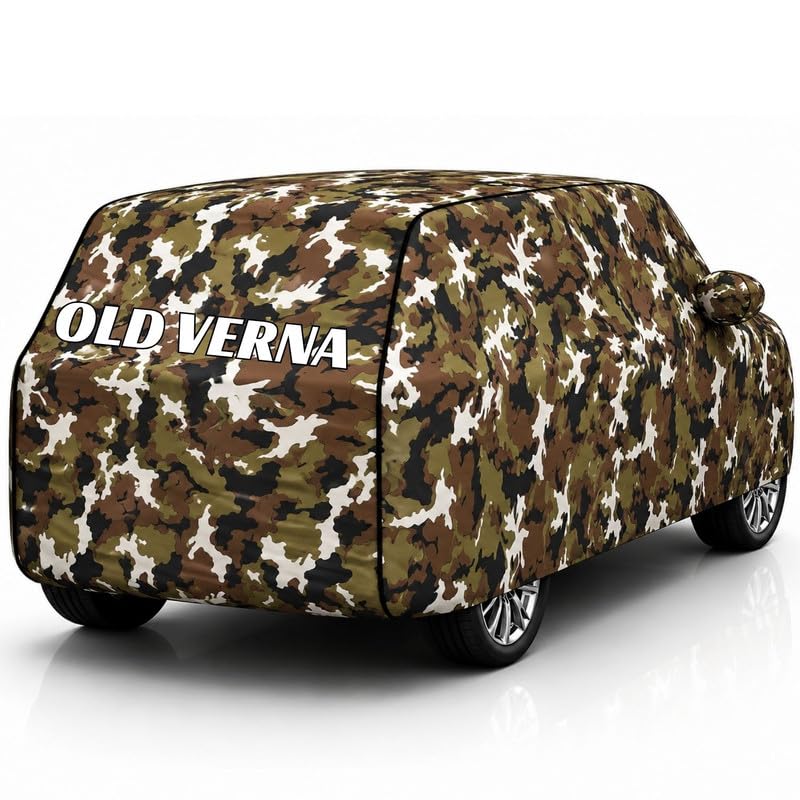 Image of Back-Boo Heavy Waterproof Old Verna Car Cover | Polyester Car Body Covers for Rain & Sun | UV Protection, Dustproof, Scratch Resistant, Windproof, Heat Resistant, Custom Fit - (Jungle)