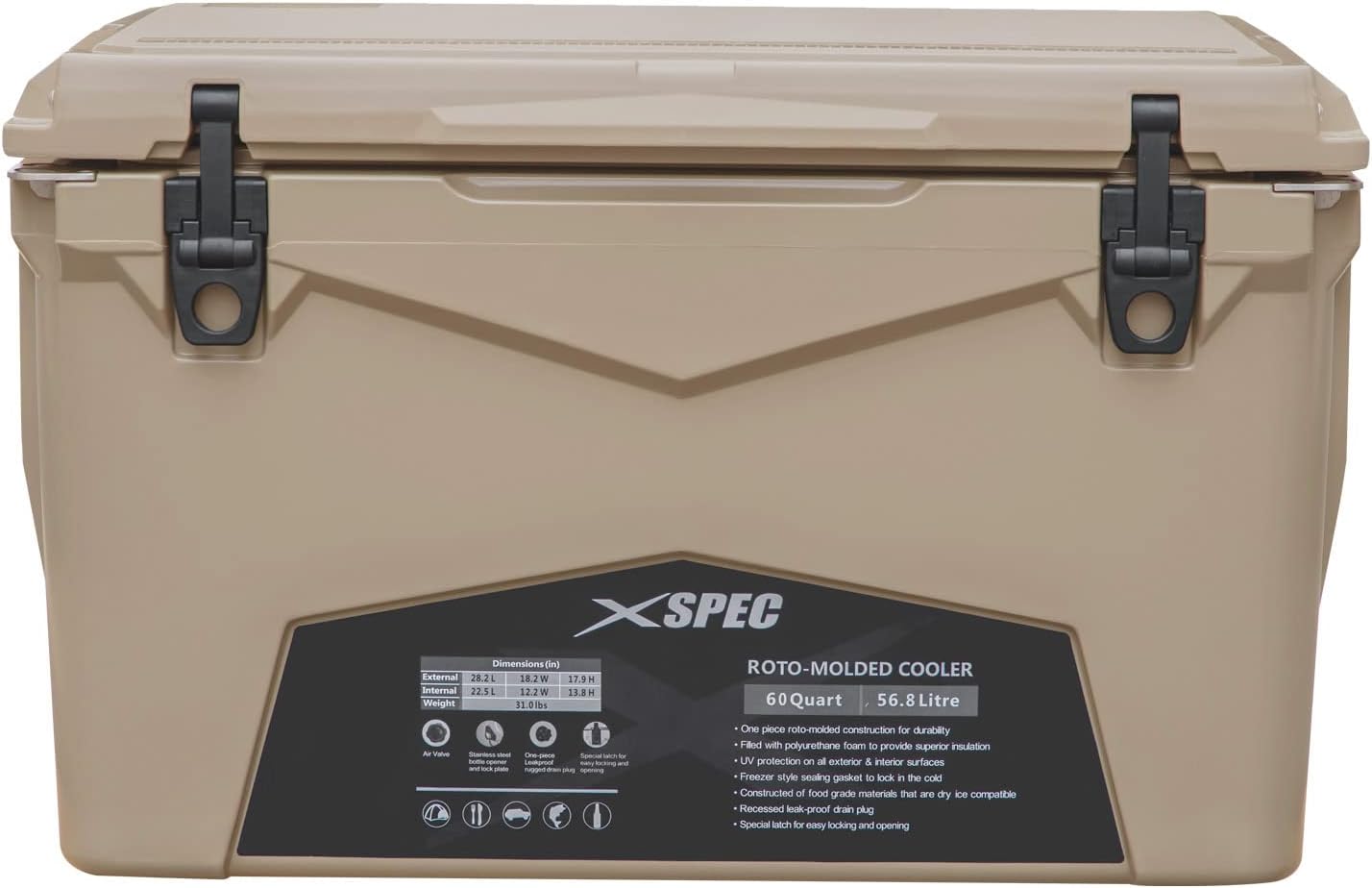 Xspec60 Qt XL Roto Molded High Performance Camping Cooler Ice Chest | Extra Large Pro Tough Durable Outdoor Overland Rotomolded Hard Cooler