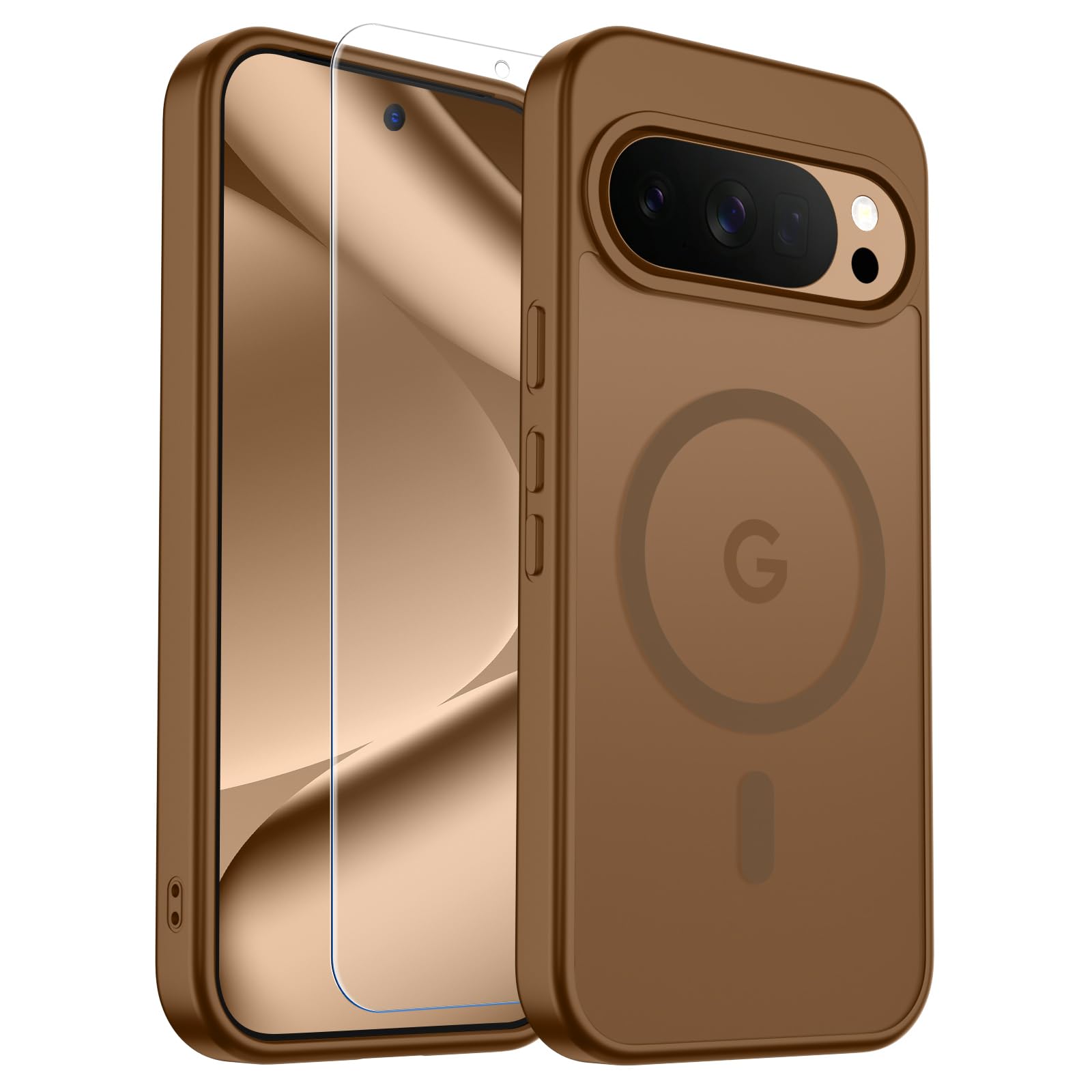SUPFINE Magnetic for Google Pixel 10 Pro Case/Pixel 10 Case with Screen Protector, (Built-in Magnets) ((Military Grade Drop Protection) Slim Translucent Shockproof Phone Case,Brown