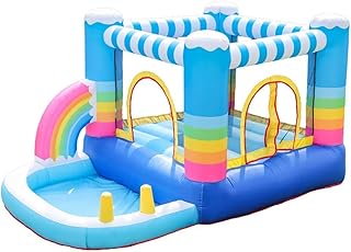 Castle Bouncer with Slide Small Inflatable Trampolines Bouncy House Children Inflatable Trampolines Safe Smooth with Blower Toy Pool Inflatable Bouncy Castle