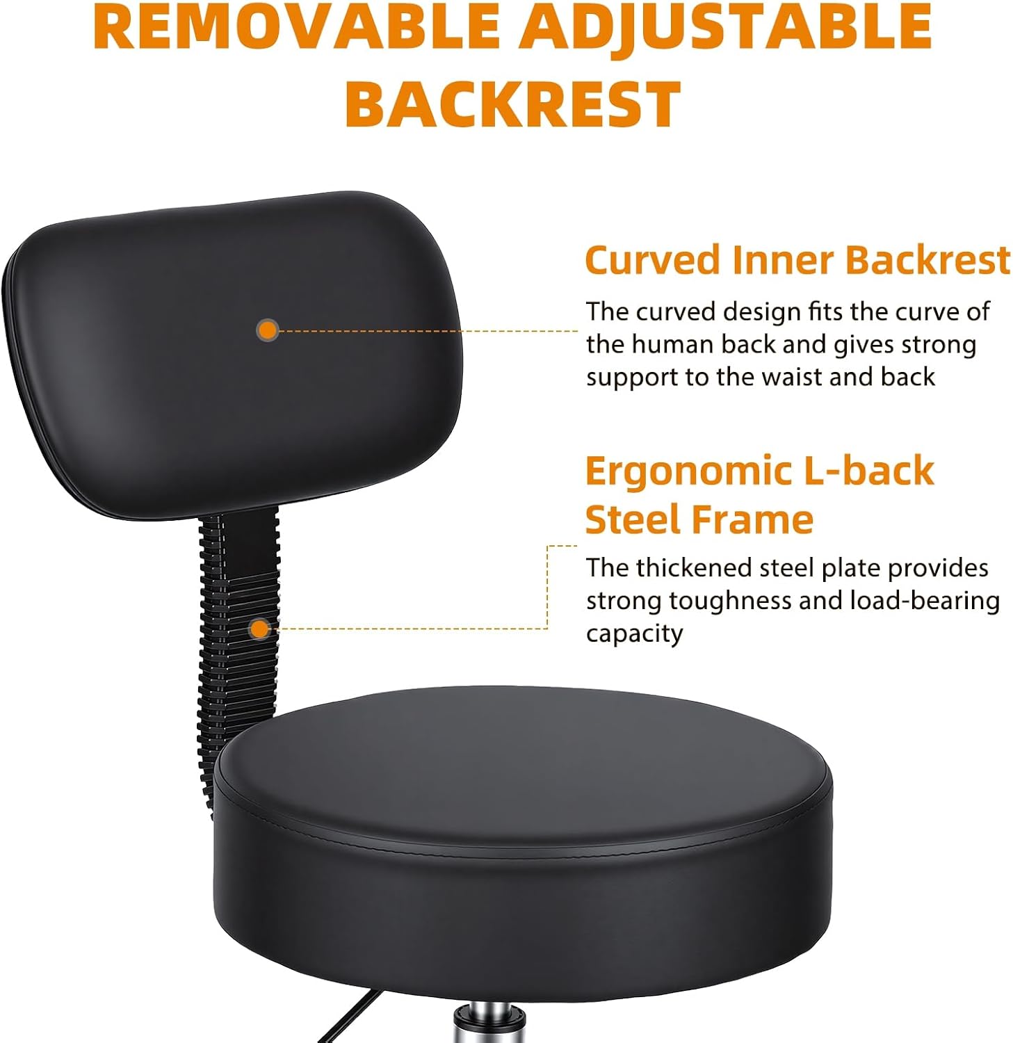 Ergonomic Drafting Stool with Backrest - Height Adjustable Comfortable Office Desk Chair, Faux Leather 360° Swivel Rolling Stool with Adjustable Foot Rest for Office Spa Studio Lab Counter Salon HOM