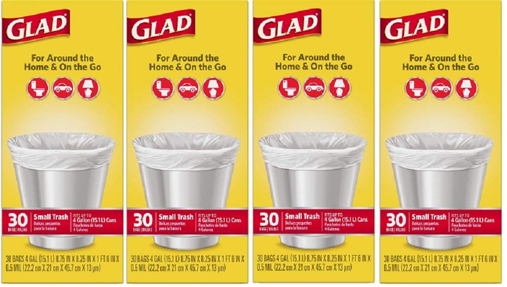 Pack of 4 Glad Small Garbage Bags, 4 Gallon Bags, 430 Packs (120