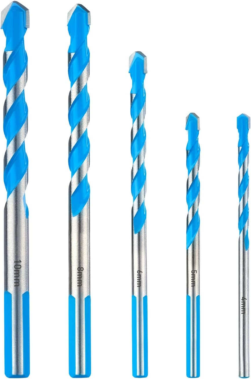 toolant Concrete Drill Bit Set & Masonry Drill Bit Set, Shockproof Hammer Drill Bit Set (5pcs) for Concrete/Glass/Brick/Plastic/Cement/Tile, Industrial Strength Carbide Drill Bit Tip, 4-10mm Box of 5