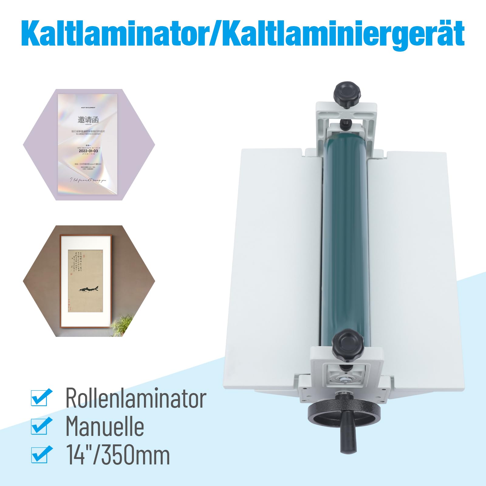 Plastificatrice manuale a freddo da 350 mm, laminatrice manuale a rulli, plastificatrice, laminatrice, laminatrice a freddo per visualizzazioni di foto e libri
