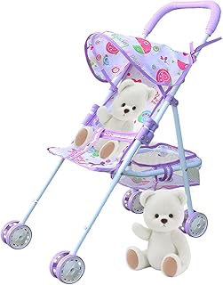 Doll Stroller Toy, Baby Doll Carriage, Realistic Convertible Doll Pram, Toy Baby Stroller, Creative Baby Doll Stroller Play Set for Toddler and Girls, Nuturing and Role Play